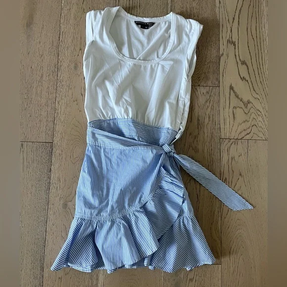 Veronica Beard Addyson Mixed Media T-Shirt/Blue Striped Wrap Skirt Combo Size Sm - Picture 5 of 9